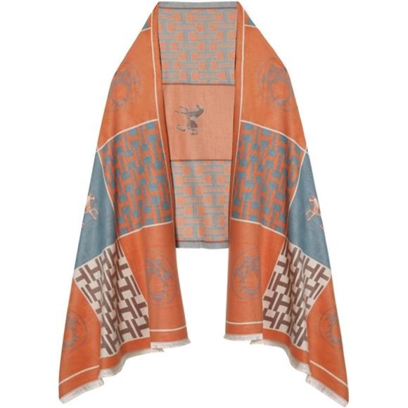 Scarfs for Women Pashmina Silky Shawl Wrap H-series 7-orange Blue